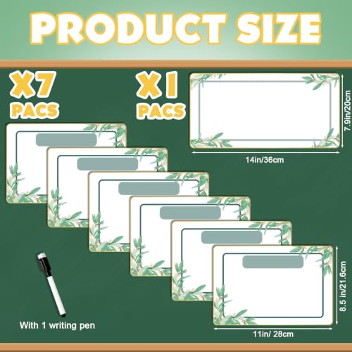 7Pcs Magnetic Write & Wipe Blank Labels, Eucalyptus Leaves Design Dry Erase Learning Magnets with 1 Black Pen & Back Card (30 * 20cm), Classroom Office Home Organization Supplies - style: Eucalyptus Leaves
