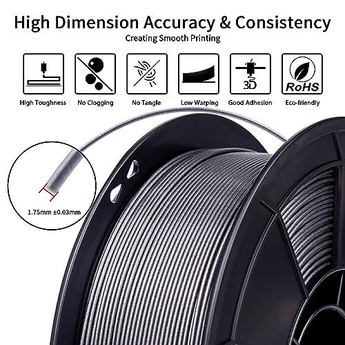 ZIRO 3D Printer Filament, 1.75mm Glitter Sparkle PLA, Diamond Silver Gray - color: Diamond-silver Gray