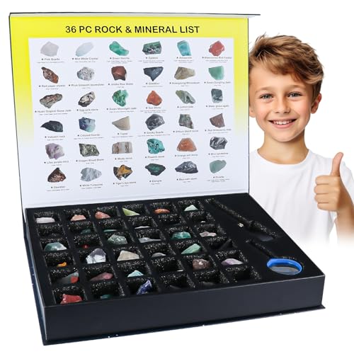 36pc Rock & Mineral Collection Kit for Kids, STEM Earth Science Set