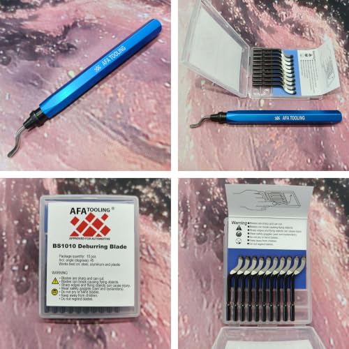 AFA Tooling Deburring Tool, 11 M2 HSS Blades, CNC Anodized Aluminum Handle - color: Blue