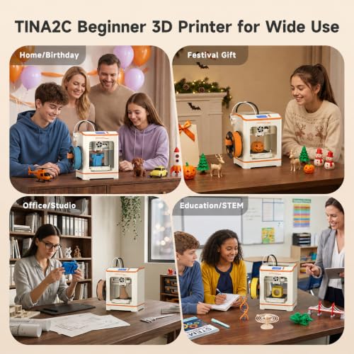 Hephi3d TINA2C 3D Printer Beginner Friendly, Easy-Ready to Print in 5 Mins - color: WhiteOrange
