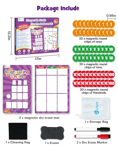 Regrouping Base Ten Place Value, Addition and Subtraction Math Manipulatives for 1st 2nd 3rd Grade, Double Sided Magnetic Dry Erase Board for Kids Classroom Must Haves Homeschool Supplies (Pack of 2) - size: Extra Large (Pack of 2)