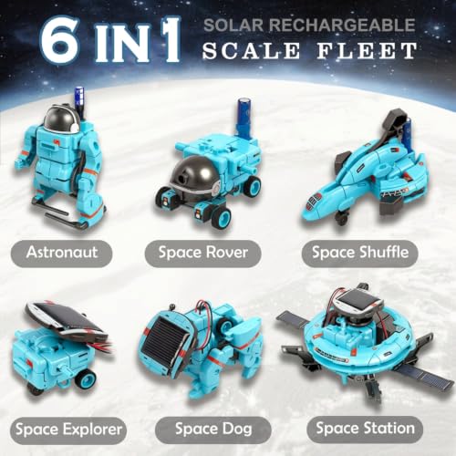 STEM Education Solar Robots Toys for Kids Age 8+, 6-in-1 DIY Science Kit Space Toys, 120 Pcs Building Experiment Robotics Set Birthday Gifts for Boys & Girls - color: Blue