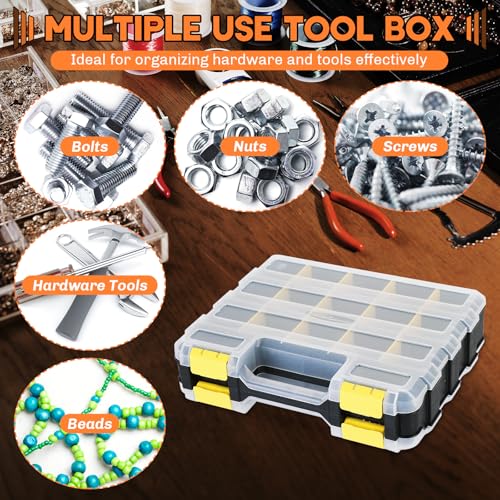 Small Parts Organizer 2Pack Storage Case Tools Box 34-Compartments - color: Yellow