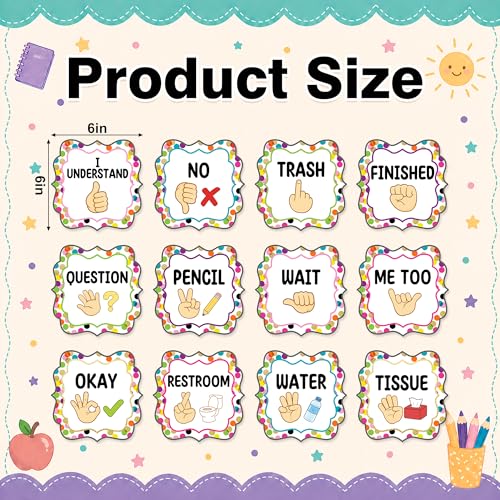12 Pcs Confetti-Style Classroom Hand Signal Poster, Seat Signal Poster Sign - color: Bright Color