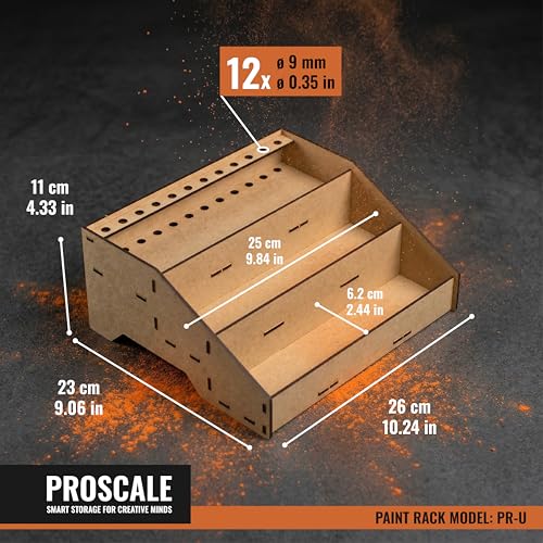 PROSCALE Universal Paint Organizer Rack for Miniatures Modeling Paint Holder for all kind of Bottles + Brush/Tool Slots Compatible with Citadel, Vallejo, Army Painter, Tamiya, others (Module B) - color: Paint rack B