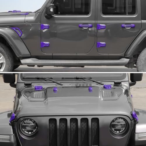 Complete Exterior Cover Trim Kit for 2018–2026 Jeep Wrangler JL JLU, Full Coverage Door Handle Hood Hinge Hood Latch Side Air Vent Rear Tailgate Window Hinge Covers, 43PCS Purple - color: Purple