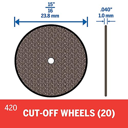 Dremel 420 Cut-Off Wheel, 15/16" (23.8 mm) Diameter, 0.40” (1.0 mm) disc Thickness, Cutting Rotary Tool Accessory (20 Pieces)