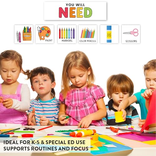 Andaz Press Visual Supply Cards Classroom Poster, You Will Need Visual Supply List for Student Independence, Classroom Directions, Supply Management, DIY 44 Cut Outs Printed on 8.5x11 Cardstock - color: Visual Supply Cards Sign