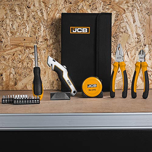 JCB - 26 Piece Tool Kit | Includes Screwdriver & Bits, Pliers, Retractable Knife, Tape Measure And Storage Case, Perfect For New Homeowners Or Students (JCB-26-SET)