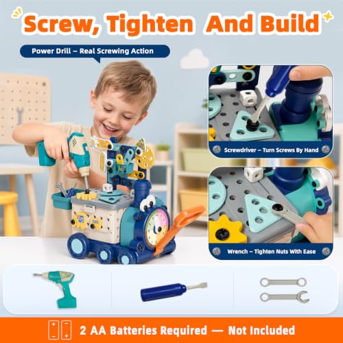STEM Toys for Kids Ages 3-8, 190PCS Train Building Set with Toy Drill