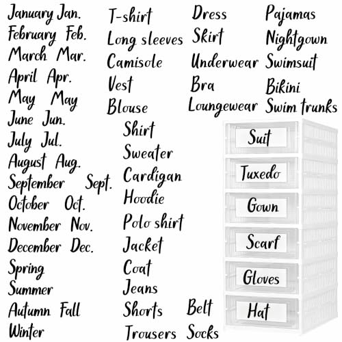 Monthly Labels for Clothes Month Seasonal Organizer Stickers for Drawer Bin - color: Monthly Labels