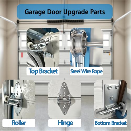 Garage Door Hardware kit, for 7' Height Garage Doors,Includes Rollers/Hinges/Bottom Bracket/Top Bracket/Wire Rope/Screw Pack - size: 7Ft Door