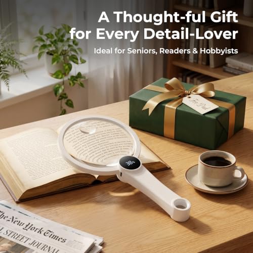 Large Magnifying Glass, 10X 20X 45X Handheld Lighted Magnifying Glass - color: White