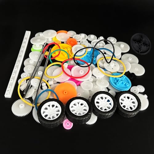 120PCS Plastic Gear Set Single Gear Motor Gear Accessories for DC Motor DIY Model Toys RC Car Truck Robot Gear Replacement Module 0.5 Gears Axle Tire Gear Belt Rack Belt Pulley DIY Set (120)
