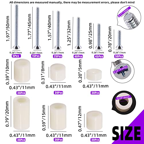 Swpeet 360Pcs Nylon Round Spacer Standoff Screw Nut and Flat Head Phillips #6-32 Electrician's Machine Screw Assortment Kit Perfect for Screws Prototyping