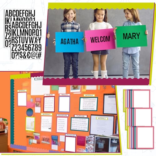 Sinload 92 Pcs Science Fair Board Supplies 60 Trim Scalloped Poster Boards 18 Presentation Subtitles 6 Project Titles 8 Letter Sticker for Classroom Display Boards(Bright Color,Wave) - color: Bright Color, style: Wave