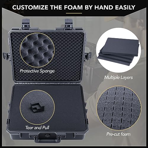 Lykus HC-5010 Waterproof Hard Case with Foam, Inner Size 17.72*13.62*5.47in - color: Black, size: HC-5010