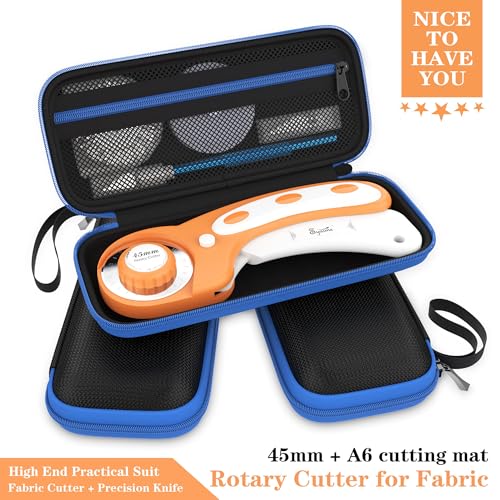 45mm Rotary Cutter | Rotary Fabric Cutter | Rotary Cutters for Sewing, Scrapbooking, Hobbies, DIY | A6 Cutting Mat, Storage Boxes, Precision Knives, Ruler, Spare Blades | Fabric Roller Cutter (Orange) - color: Orange