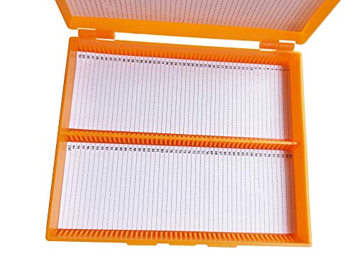 MUHWA Scientific 100 Places Plastic Microscope Slides Storage Box (Orange) - color: Orange