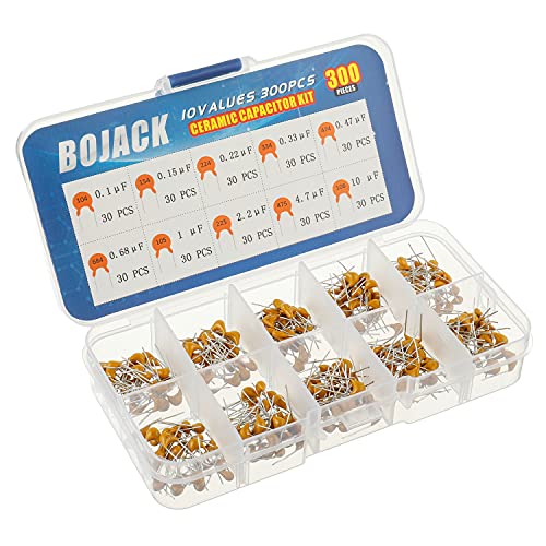 BOJACK 10 Values 300 Pcs Ceramic Capacitor 0.1 0.15 0.22 0.33 0.47 0.68 1 2.2 4.7 10 uF Multilayer Monolithic Ceramic Capacitor Assortment Kit - size: 0.1uF-10uF