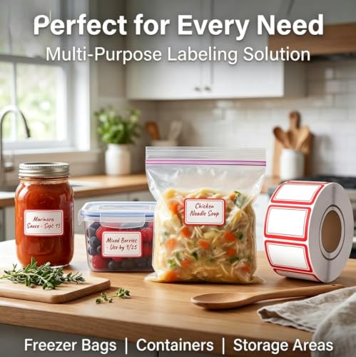 500 Removable Labels - No Residue, Reusable and Waterproof | Suitable for Food Storage Containers, Etc. (Red) - color: Red