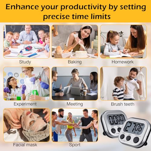Leumoi 24 Pack Multi-Function Digital Timers with Magnetic Back, Large LCD Display, Loud Alarm, Count up & Countdown, Memory Function for Cooking, Classroom, Study, Exercise & Work(Sliver and Black) - color: Sliver and Black