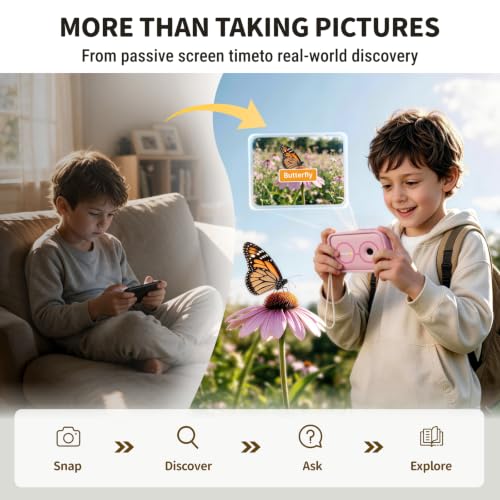 Kids Learning Camera for Ages 3-12, Multi-Language Toy with Recognition - color: Pink