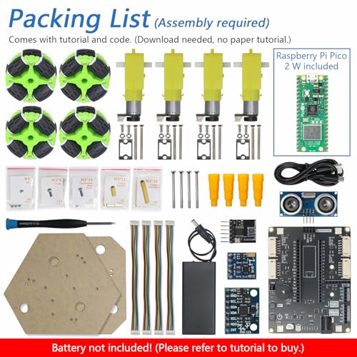 Freenove Omni Wheel Car Kit for Raspberry Pi Pico 2 W (Included), Dual Arm Cortex-M33 and Dual Hazard3 RISC-V Microcontroller, 3-Wheel and 4-Wheel Forms, Accelerometer Module, Compass Module - color: With Raspberry Pi Pico 2 W
