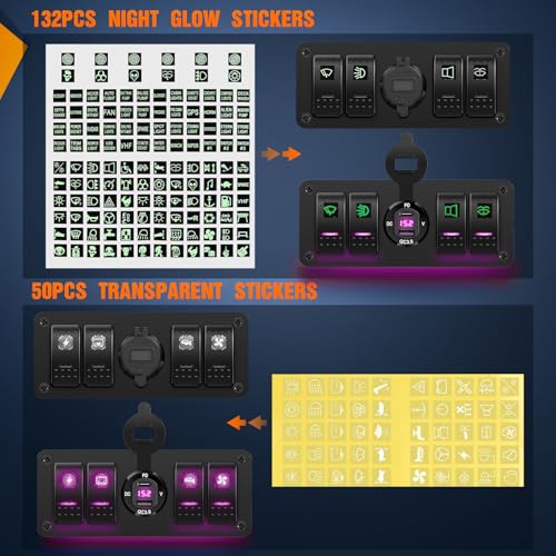 Nilight 4 Gang Rocker Switch Box 12V SPST ON Off Purple LED Waterproof - color: Purple+Box, size: 4+1 Gang Type C +USB