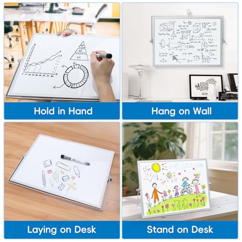 Dry Erase Magnetic White Board, 16" x 12",Double-Sided Desktop Whiteboard with Stand, Portable Magnetic Tabletop Erase Board for Drawing,Office, Home, School