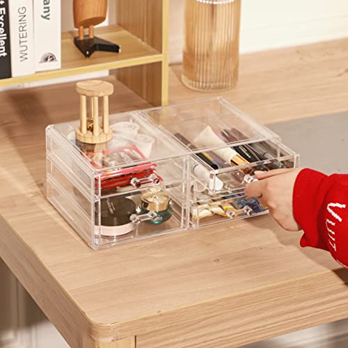 Cq acrylic 1 Pack Clear Desk Organizer With Drawers,Stackable 5 Drawers Skincare Organizer,Cute Skin Care Organizers for Vanity Hair Clip,Jewelry,Beauty Product Desk and Makeup Organizers Countertop - size: 4 Small,1 Medium Drawer