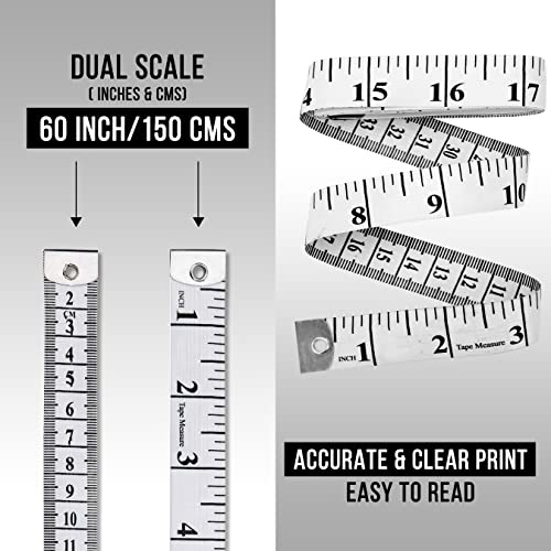 Pack of 2 Fabric Tape Measure, White, 60 inch, 150 cm - color: White