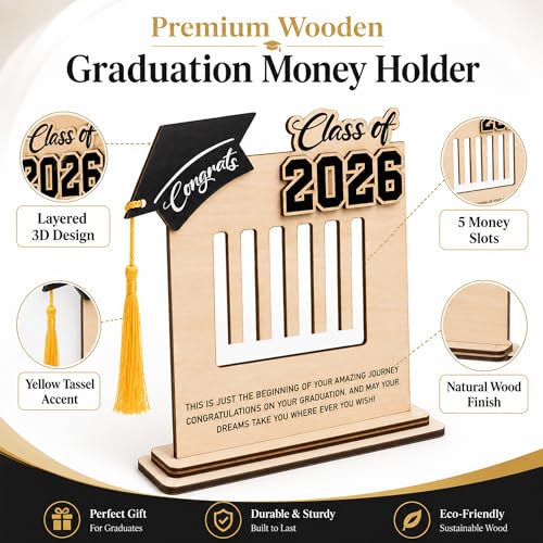 KATINAT Class of 2026 Graduation Money Holder 2026, Wooden Graduation Money Cash, Unique Graduate Gifts for Him Her Daughter Son Seniors, Graduation Gifts - color: Class Of 2026