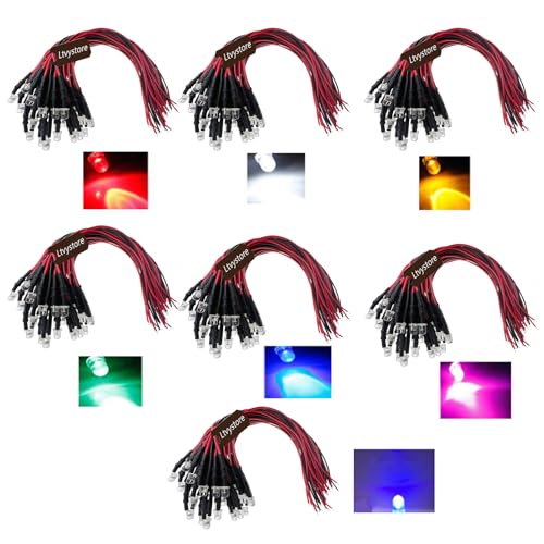 210Pcs 3MM 12V 7 Colors LED Pre Wired Prewired Lamp Light Bulb Prewired Emitting Diode + 70Pcs Black 3MM LED Plastic Clip Holder Display Panel - size: 3mm-12v-7colors