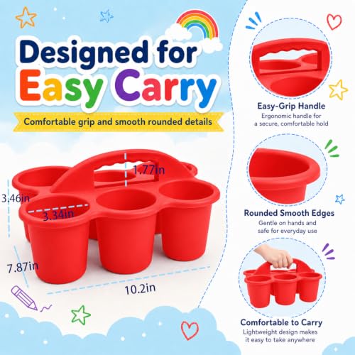 NINU 6 Pack Classroom Caddy Organizer with Handle, Plastic Drink Cup Caddy Holder, 6 Compartments for Kids, Table, Office, Arts, Crafts, Crayon, Marker, Pencil, School Supplies - 6Colors - color: Rainbow colors