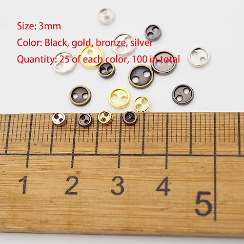Youmeizer Wiosny 100Pcs 4 Colors Mini Metal Buttons 3mm(1/8inch) 2 Hole Mini Metal Round Buttons DIY Hand Sewing AIDS Doll Clothes (4 Colors Mixed, 3mm(1/8inch)) - size: 3mm(1/8inch)