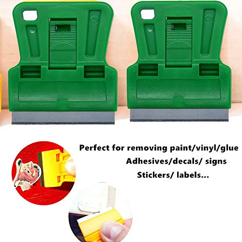 1.5 inches High Visibility Mini Razor Blade Scraper Glass Scraper Green Paint Window Scraper With 5 Metal Scraper Razor Blades 5 Dual Plastic Double Edge Razor Blades Removing Decal Stickers - color: Set E