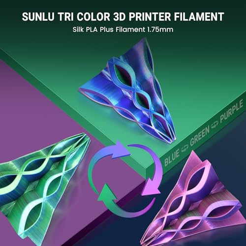 SUNLU Silk Triple Color Pla Filament, Silk PLA 3D Printer Filament 1.75mm, Shiny Silk Texture, Dimensional Accuracy +/- 0.02mm, 1KG Spool (2.2 lbs), PLA Silk Triple Color (Blue Green Purple) - color: Silk Pla Triple Blue Green Purple