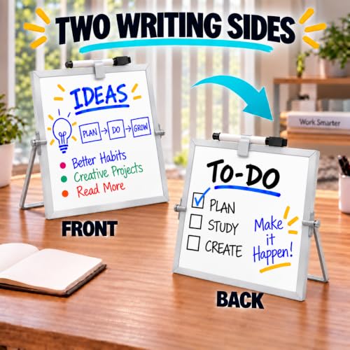MaxGear Double-Sided Magnetic Small White Board with Stand, 10" x 10" - size: 10"W x 10"H