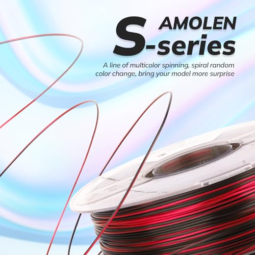 AMOLEN Silk PLA 3D Printer Filament, Shiny Multicolor Rainbow PLA 1.75mm for Creative & Decorative, Fast Color Change Printing Filament for Beginner, Black Red, 1kg (2.2lbs) - color: Black/Dark Red