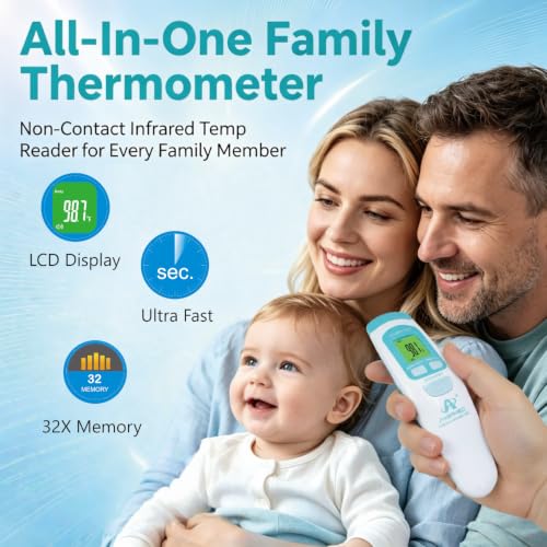 Non-Contact Medical Grade Forehead Thermometer, White - color: White