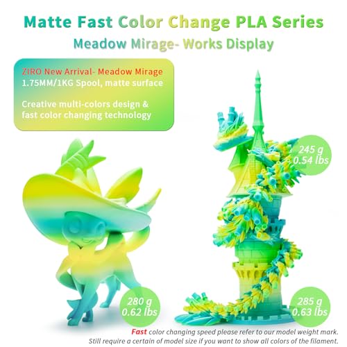 ZIRO PLA Filament 1.75mm, Matte Fast Color Change,1kg Spool, Meadow Mirage - color: Meadow Mirage(matte)