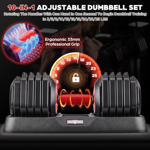 OPPSDECOR Adjustable Dumbbell Set of 2, 10-in-1 Free Weight Set 25/50/55 lb - size: 25LB-Single