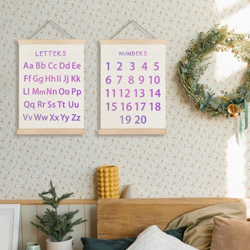 Supwhd Classroom Wall Decor, Numbers and Alphabet Educational Wall Art Poster, Alphabet ABC Numbers from 1 to 20 Poster Wall Decor for Toddler Kids Room Playroom Classroom, 12x16 Set of 2(Purple) - color: ABC123-Purple, size: 12 x 16 inches