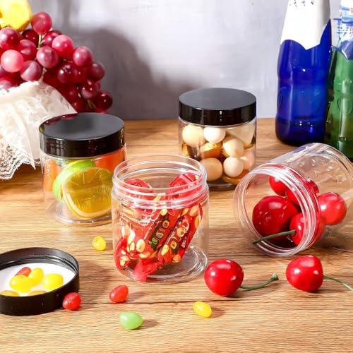 Patelai 4 Pcs Plastic Jars with Lids, Black, 8 oz, Wide Mouth - color: Black, size: 8 oz