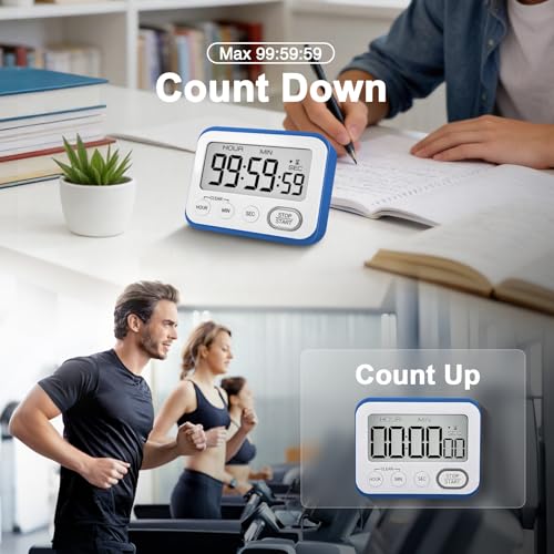Digital Kitchen Timer Magnetic Loud Alarm, Large LCD Screen Silent/Beeping Multi-Function for Teachers Classroom Kids, Blue - color: Blue