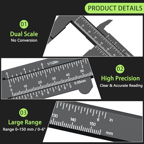 10Pcs Plastic Vernier Caliper 0-6 Inch/150 mm Measuring Tool,Black - color: Black
