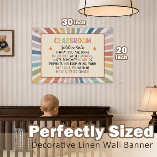 Rainbow Classroom Golden Rule Decor Canvas Wall Hanging Banner - color: 02-Classroom Golden Rule - Retro Rainbow