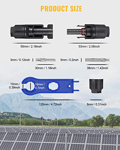 BougeRV 100 PCS 10AWG Solar Connectors with Spanners IP67 Waterproof - size: 50 Pairs 10AWG Male/Female & 1 pair of spanners